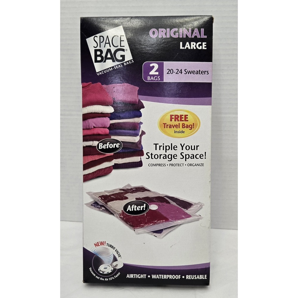Original Vacuum Seal Space Compression Bag 2 (Two) Count Large 21.5" x 33.5" NEW